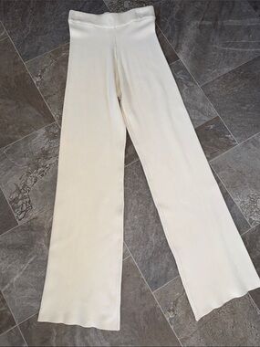Forever 21 Women's Cream Wide-Leg Knit Pants Lg Rayon blend NWOT